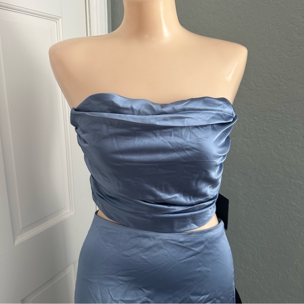 LULU’S DEMURE SWEETIE SATIN STRAPLESS TWO PIECE MIDI DRESS - Picture 6 of 13